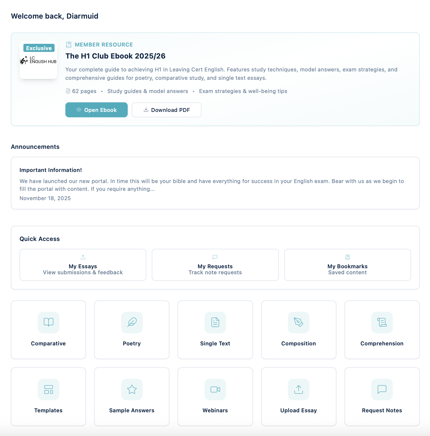 Preview of the H1 Club portal and resources